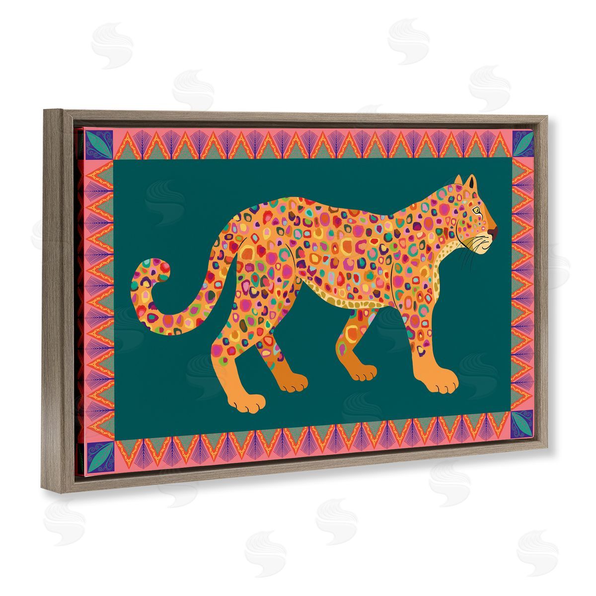 Darlene Seale Bold Patterned Lion Brown Floating Frame Canvas Wall Art Print
