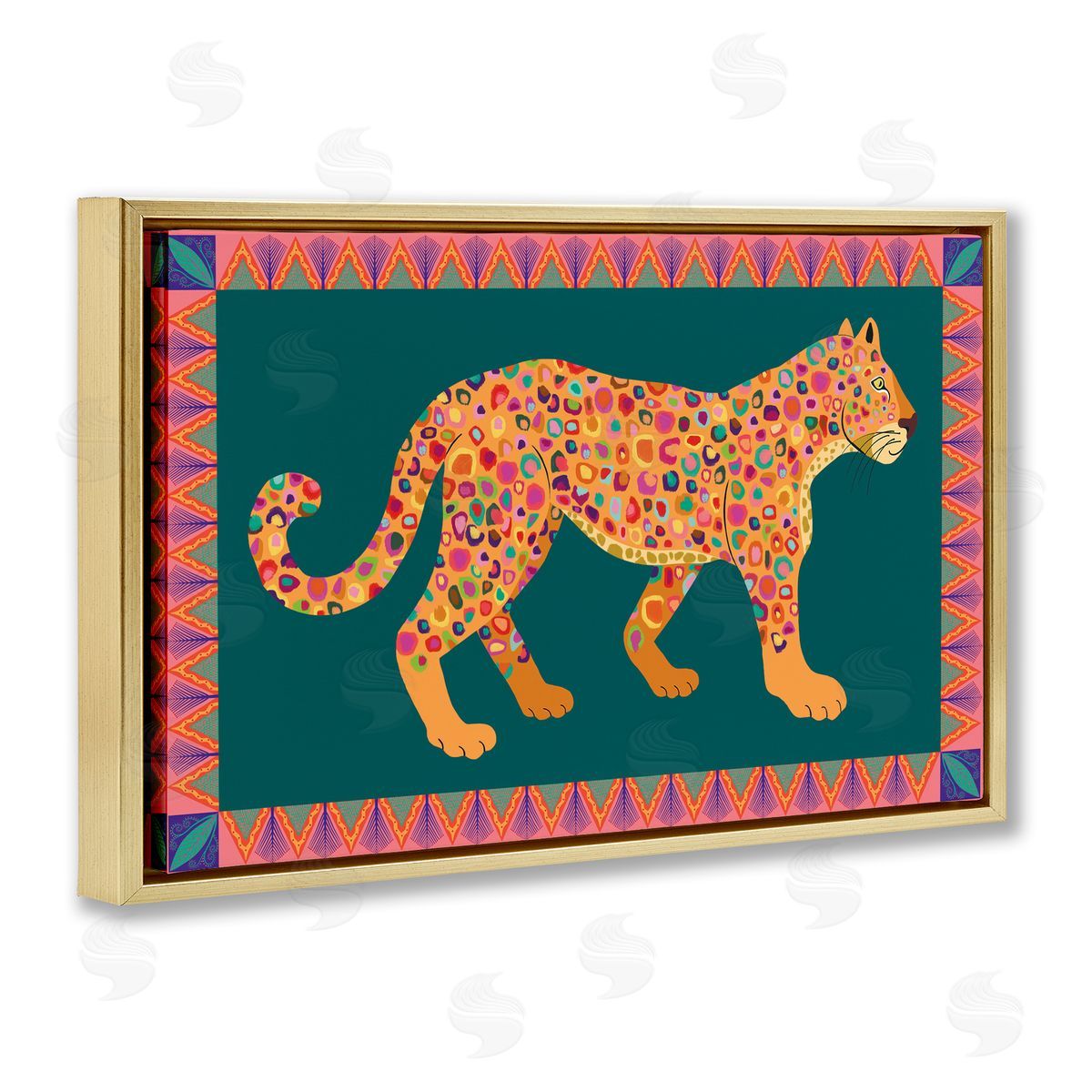 Darlene Seale Bold Patterned Lion Gold Floating Frame Canvas Wall Art Print