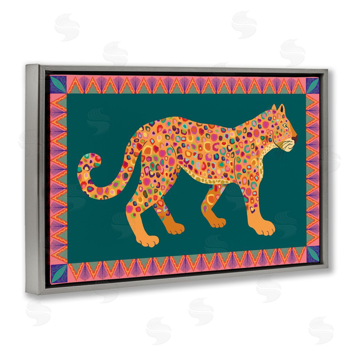 Darlene Seale Bold Patterned Lion Gray Floating Frame Canvas Wall Art Print