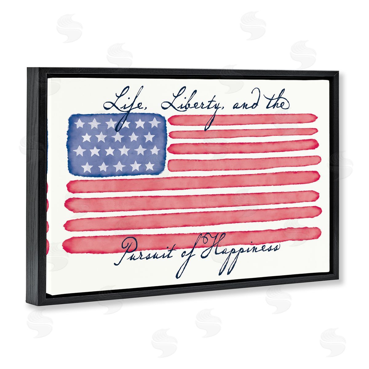 Darlene Seale All American Patriotic Phrase Black Floating Frame Canvas Wall Art Print