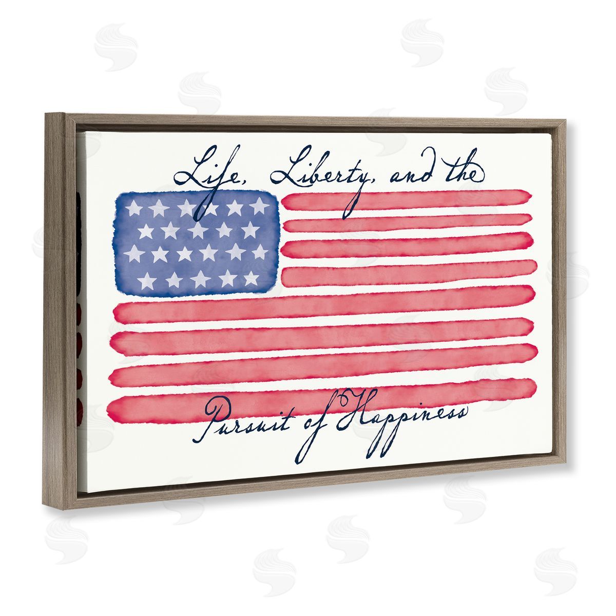 Darlene Seale All American Patriotic Phrase Brown Floating Frame Canvas Wall Art Print