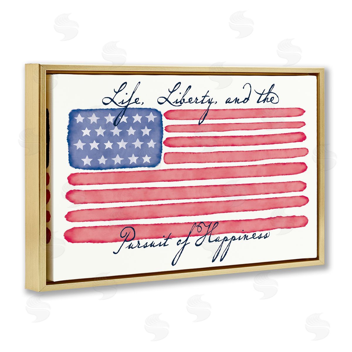 Darlene Seale All American Patriotic Phrase Gold Floating Frame Canvas Wall Art Print