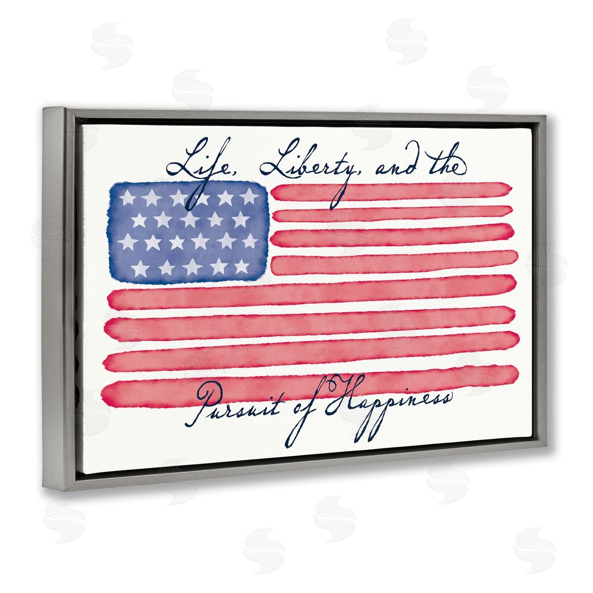 Darlene Seale All American Patriotic Phrase Gray Floating Frame Canvas Wall Art Print