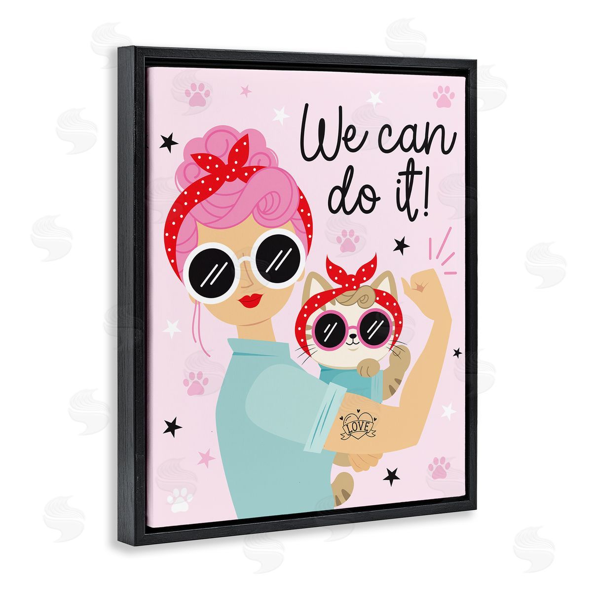 Ilis Avilés We Can Girl & Cat Black Floating Frame Canvas Wall Art Print
