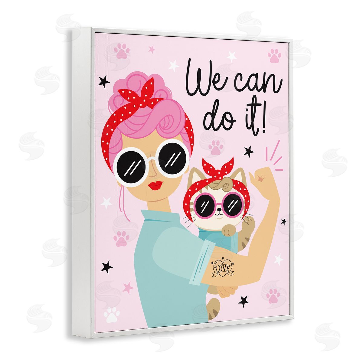 Ilis Avilés We Can Girl & Cat White Framed Giclee Wall Art Print