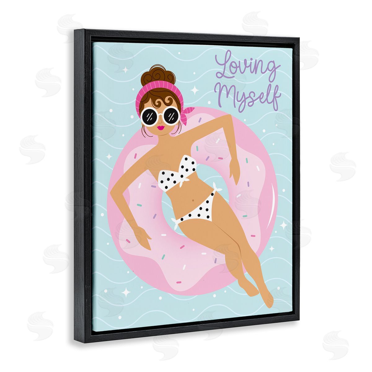 Ilis Avilés Loving Myself Girl in Pool Black Floating Frame Canvas Wall Art Print
