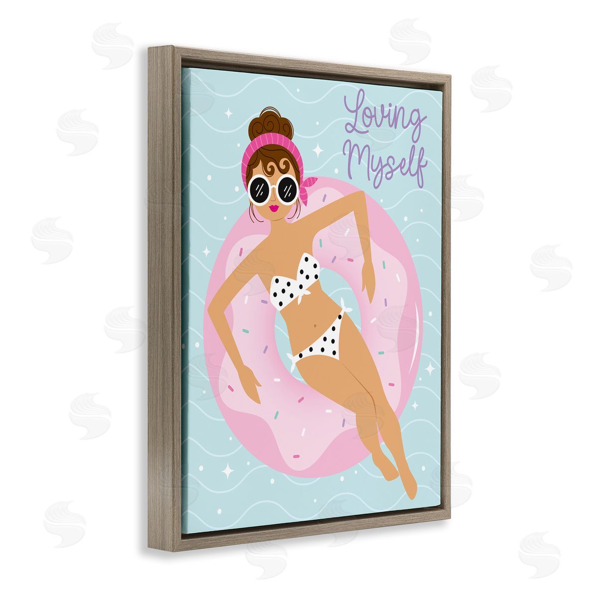 Ilis Avilés Loving Myself Girl in Pool Brown Floating Frame Canvas Wall Art Print