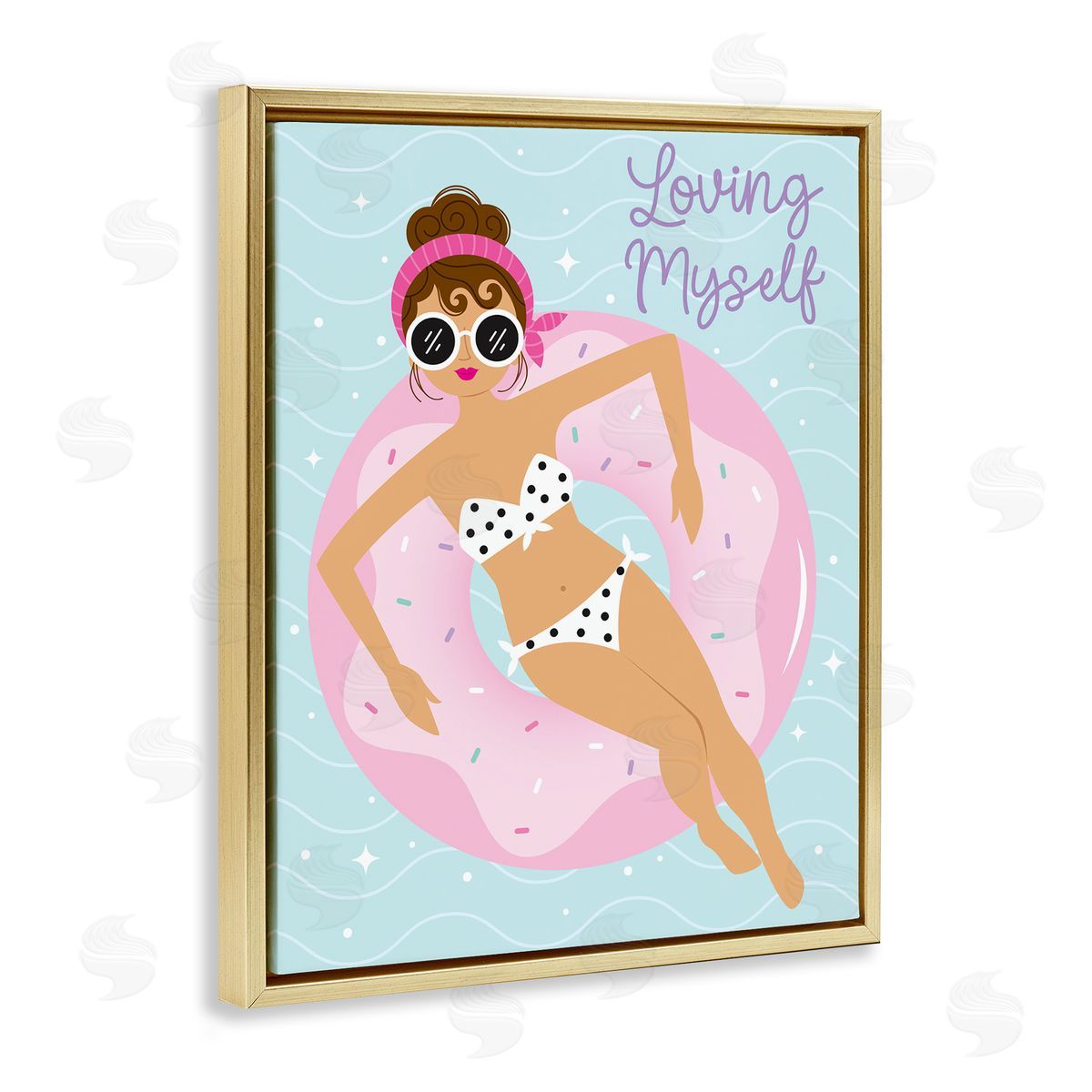 Ilis Avilés Loving Myself Girl in Pool Gold Floating Frame Canvas Wall Art Print