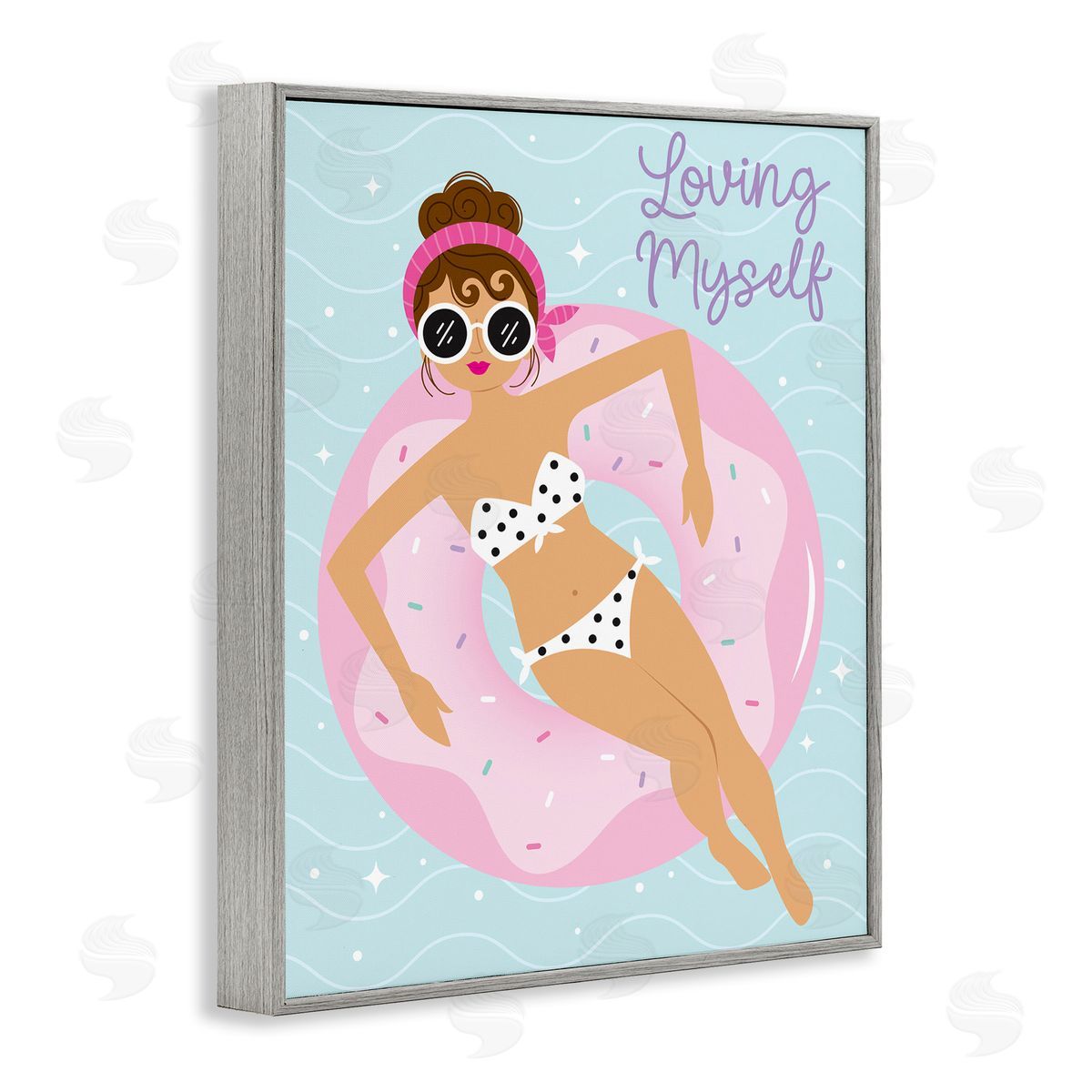 Ilis Avilés Loving Myself Girl in Pool Gray Framed Giclee Wall Art Print
