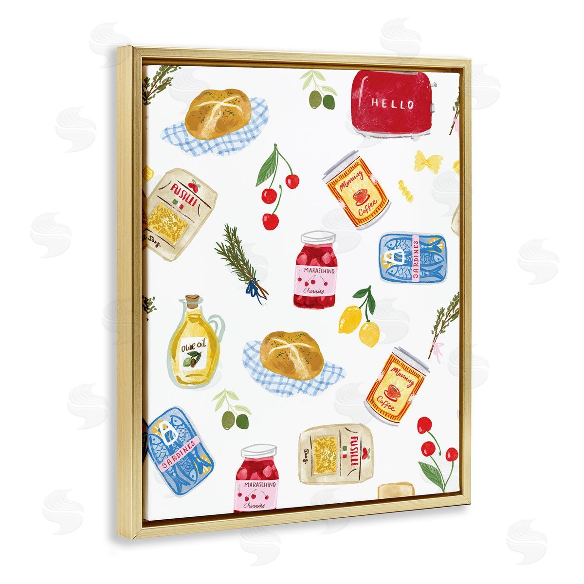 Delicate Kitchen Delights Gold Floating Frame Canvas Wall Art, Home Decor by Ilis Avilés