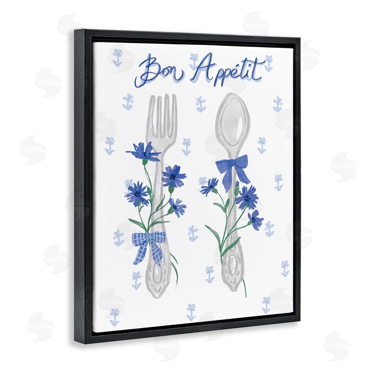 Ilis Avilés Bon Appetit Floral Silverware Black Floating Frame Canvas Wall Art Print