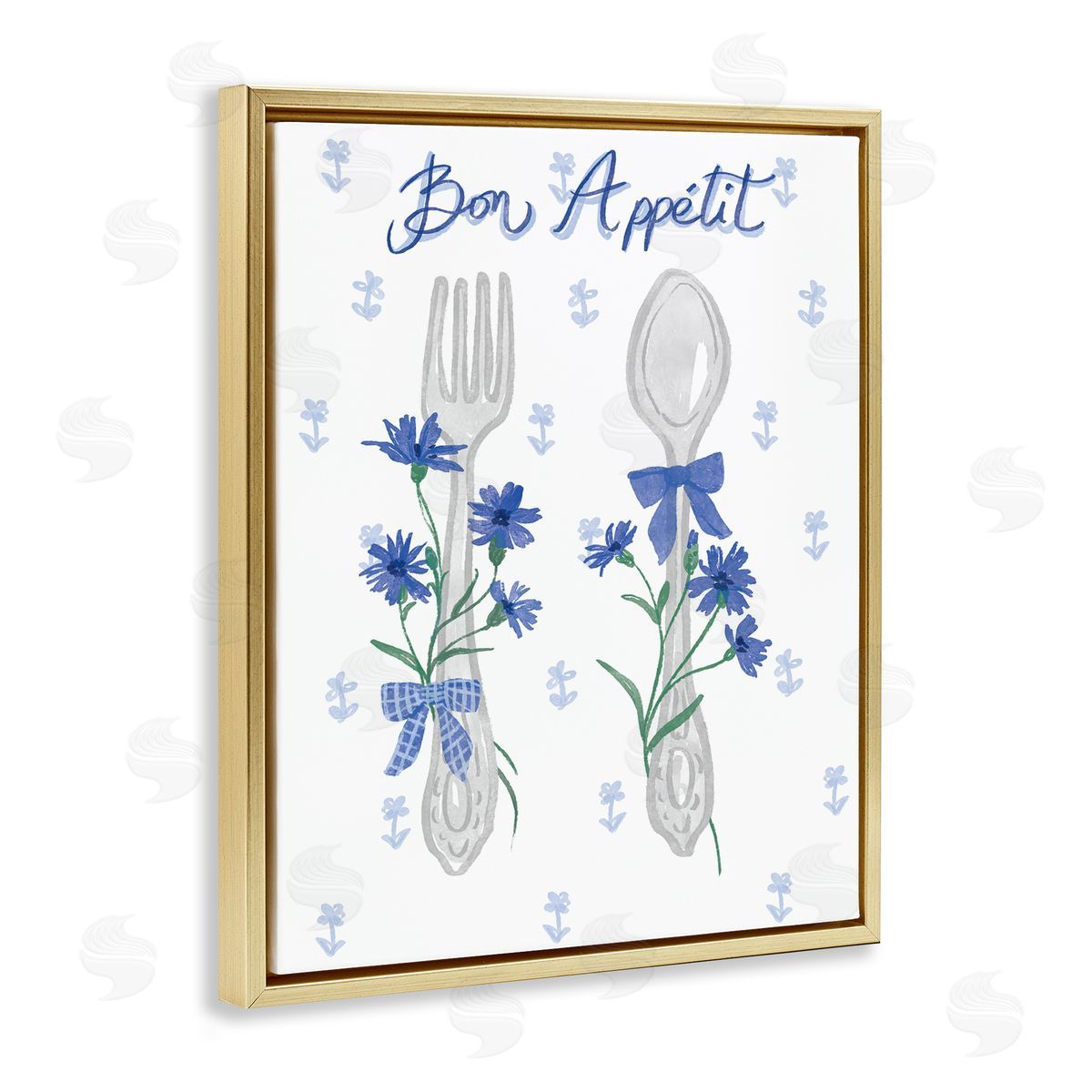 Ilis Avilés Bon Appetit Floral Silverware Gold Floating Frame Canvas Wall Art Print