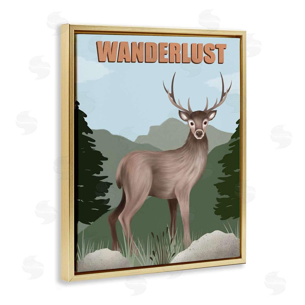 Jo Taylor Wanderlust Nature & Deer Gold Floating Frame Canvas Wall Art Print