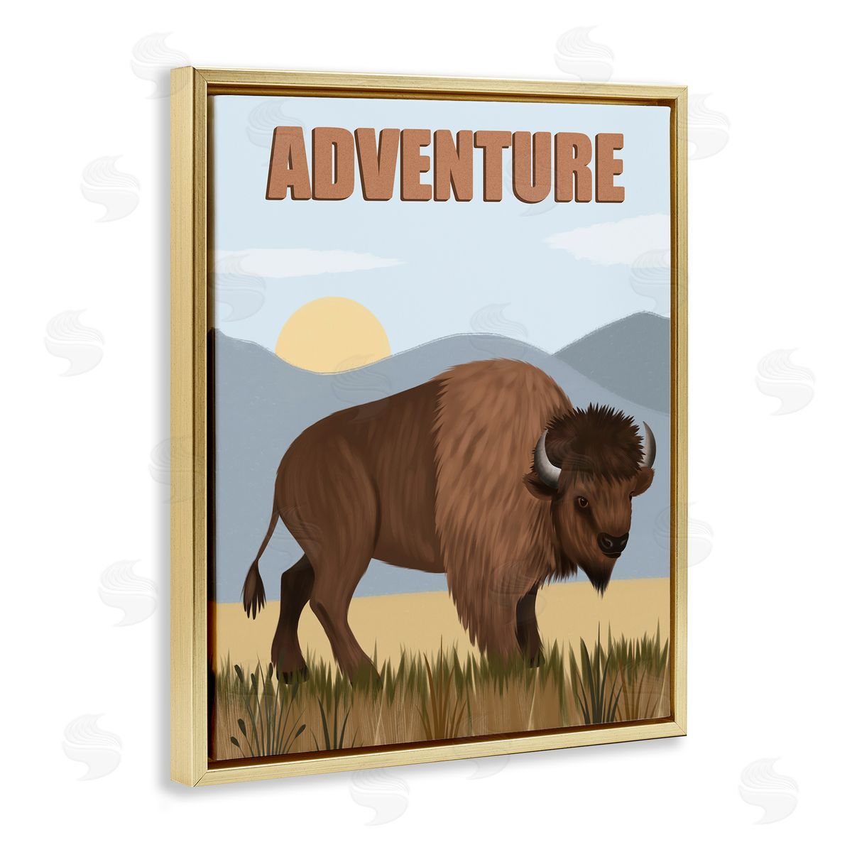 Jo Taylor Adventure Nature & Bison Gold Floating Frame Canvas Wall Art Print