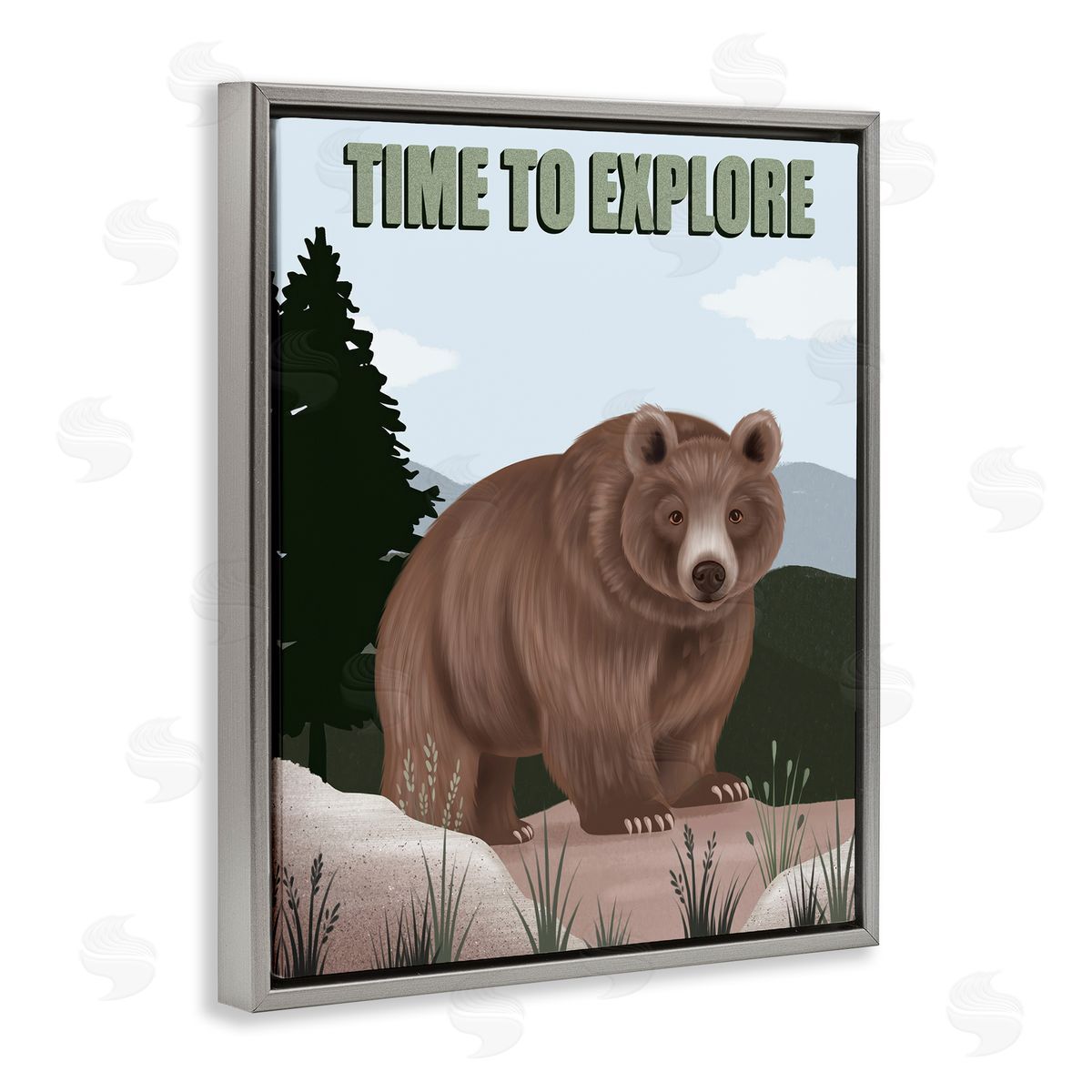 Jo Taylor Adventure Nature & Bear Gray Floating Frame Canvas Wall Art Print