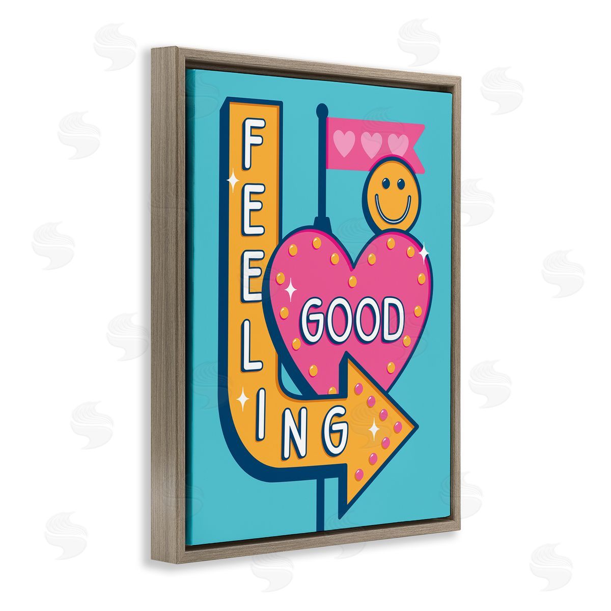 Jalynn Heerdt Feeling Good Retro Sign Brown Floating Frame Canvas Wall Art Print