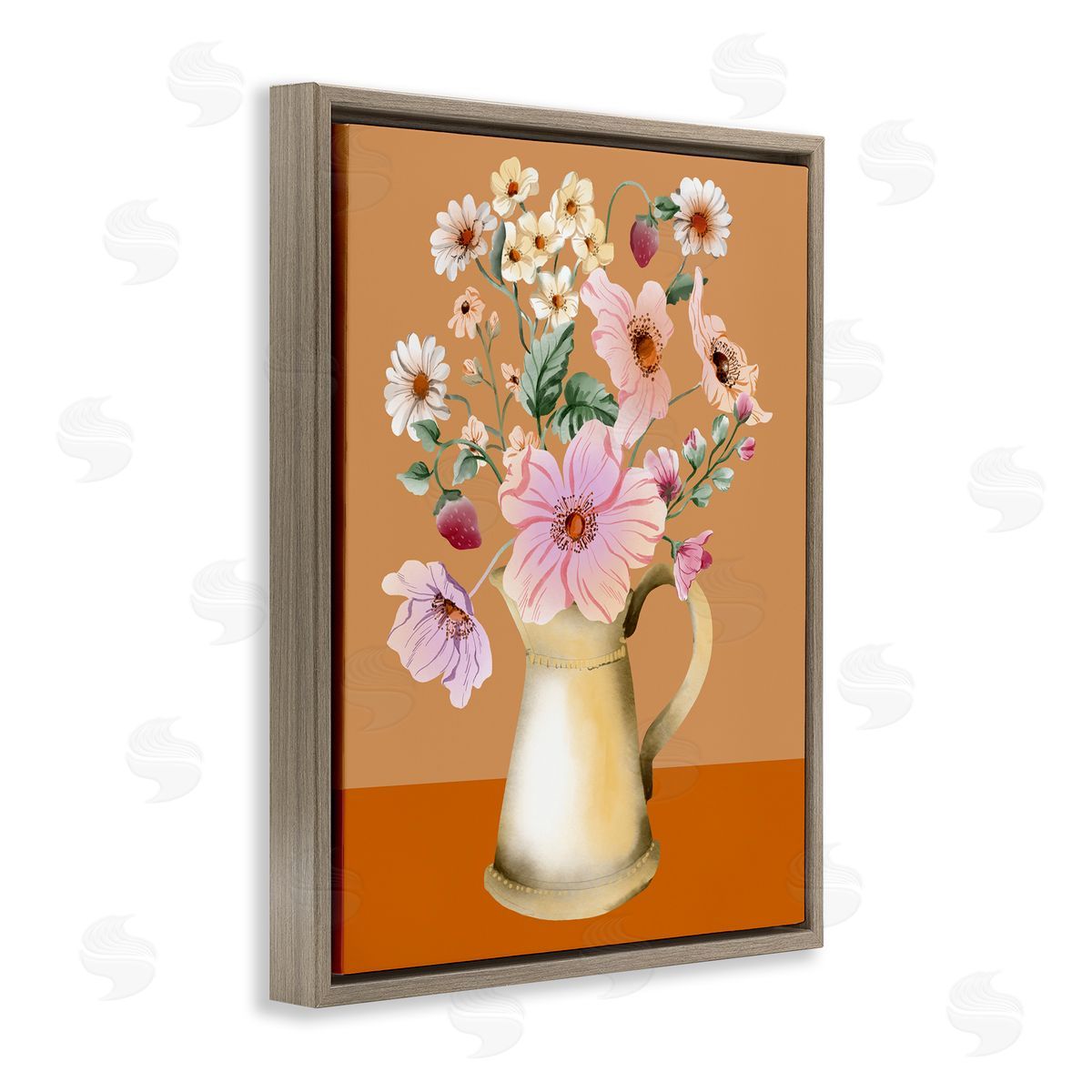 Kate Eldridge Garden Florals in Jug Brown Floating Frame Canvas Wall Art Print