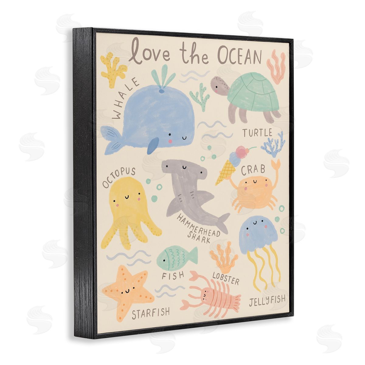 Lisa Barlow Love The Ocean Creatures Black Framed Giclee Wall Art Print