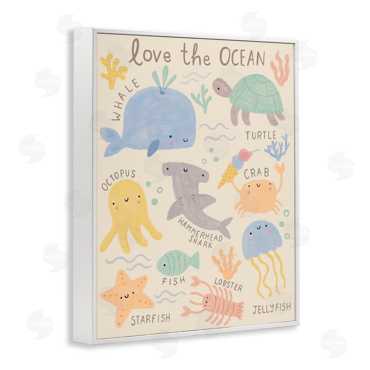 Lisa Barlow Love The Ocean Creatures White Framed Giclee Wall Art Print