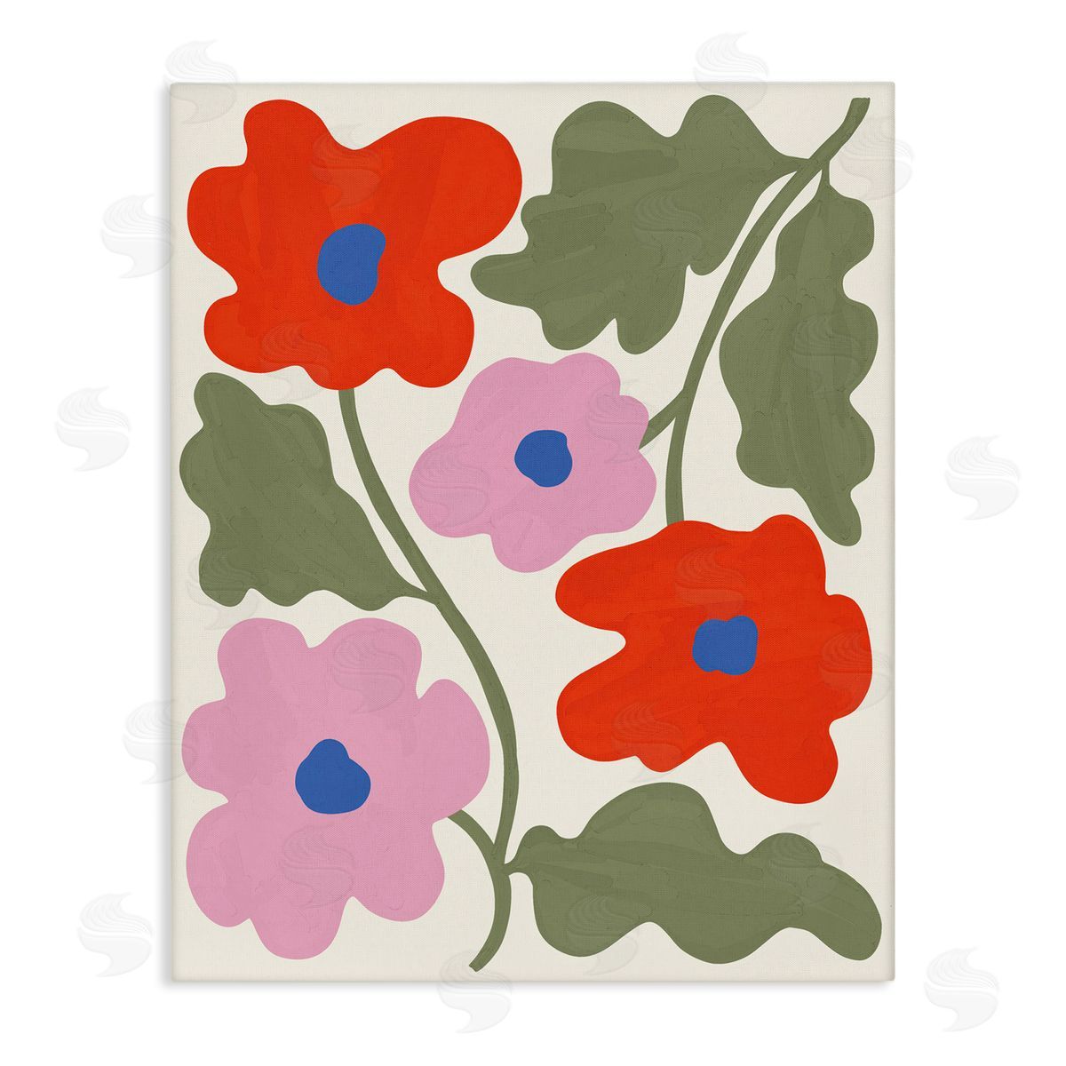 Aralma Red & Pink Bold Flowers Canvas Wall Art Print