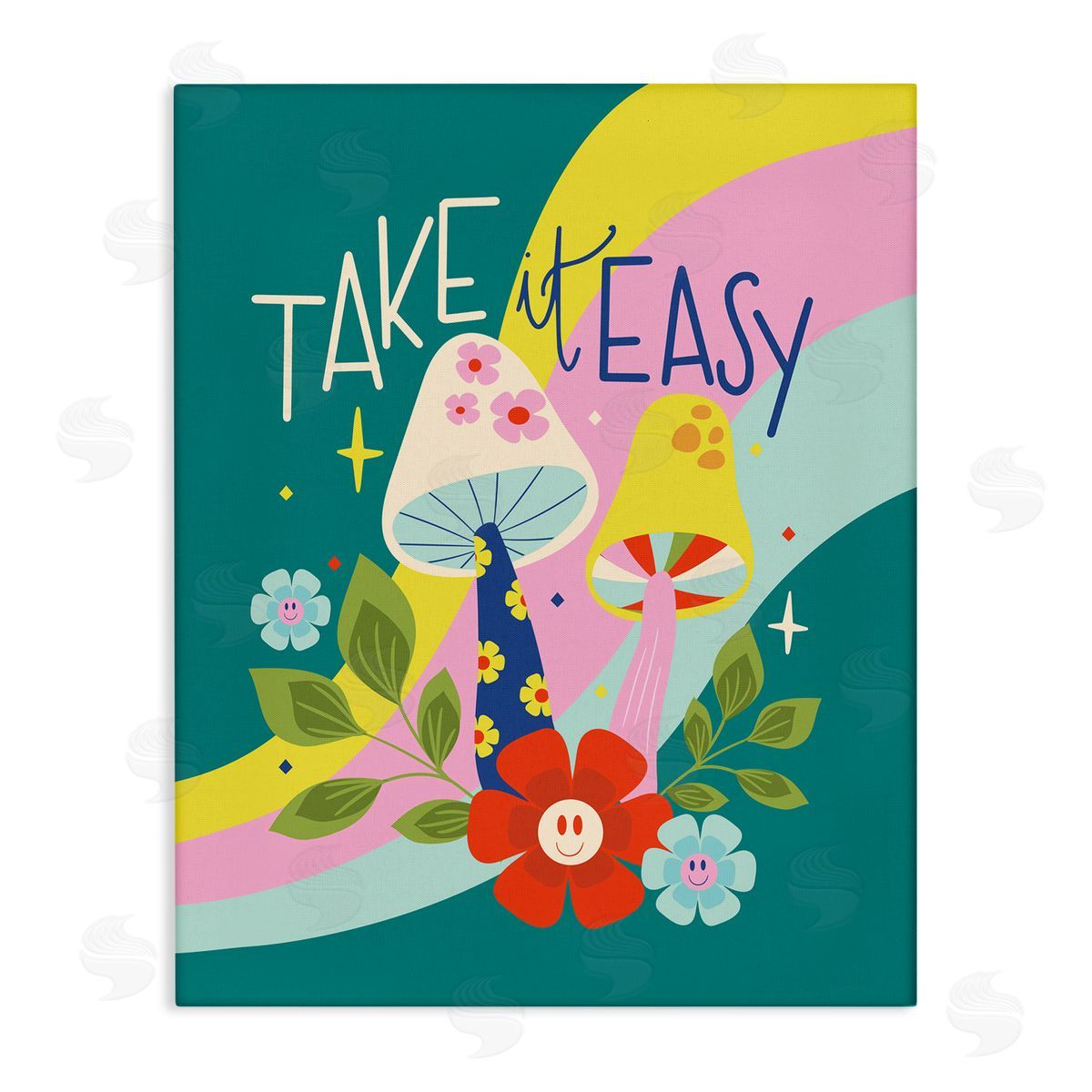 Louise Allen Designs Take It Easy Mushrooms Canvas Wall Art Print