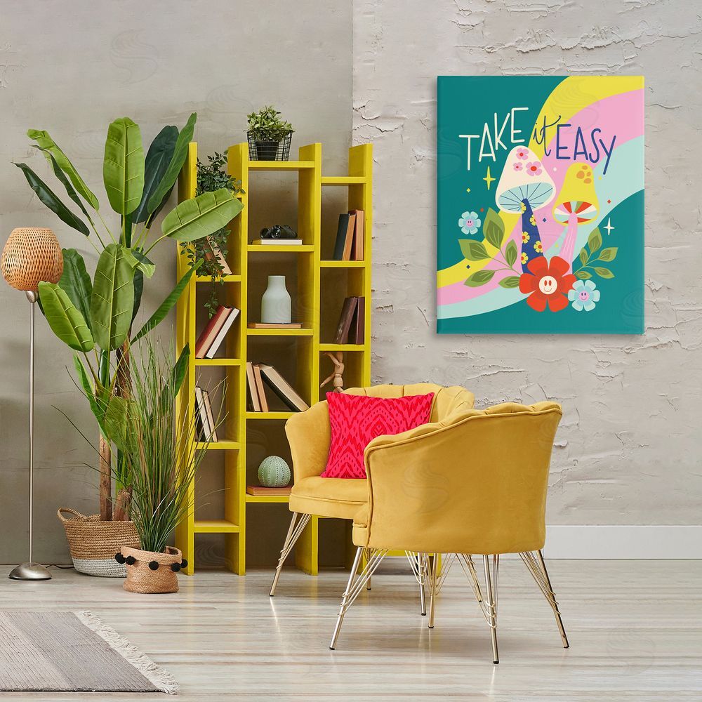 Louise Allen Designs Take It Easy Mushrooms Canvas Wall Art Print in Room