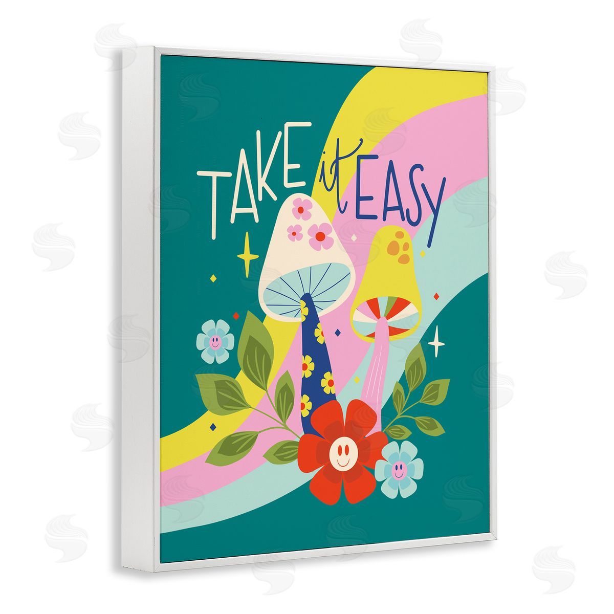Louise Allen Designs Take It Easy Mushrooms White Framed Giclee Wall Art Print