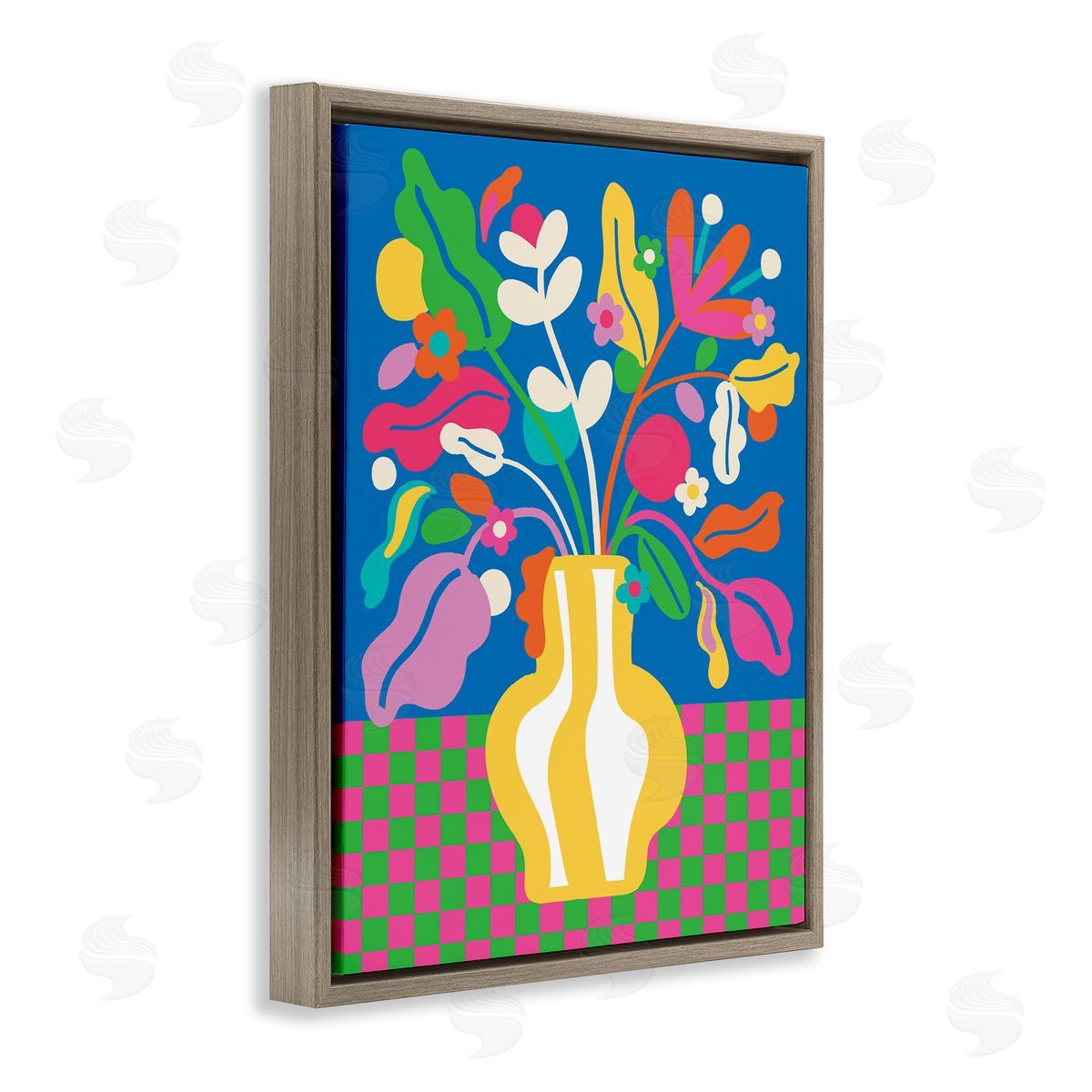 Lisa Perry Whitebutton Vivid Bloom Bouquet Brown Floating Frame Canvas Wall Art Print