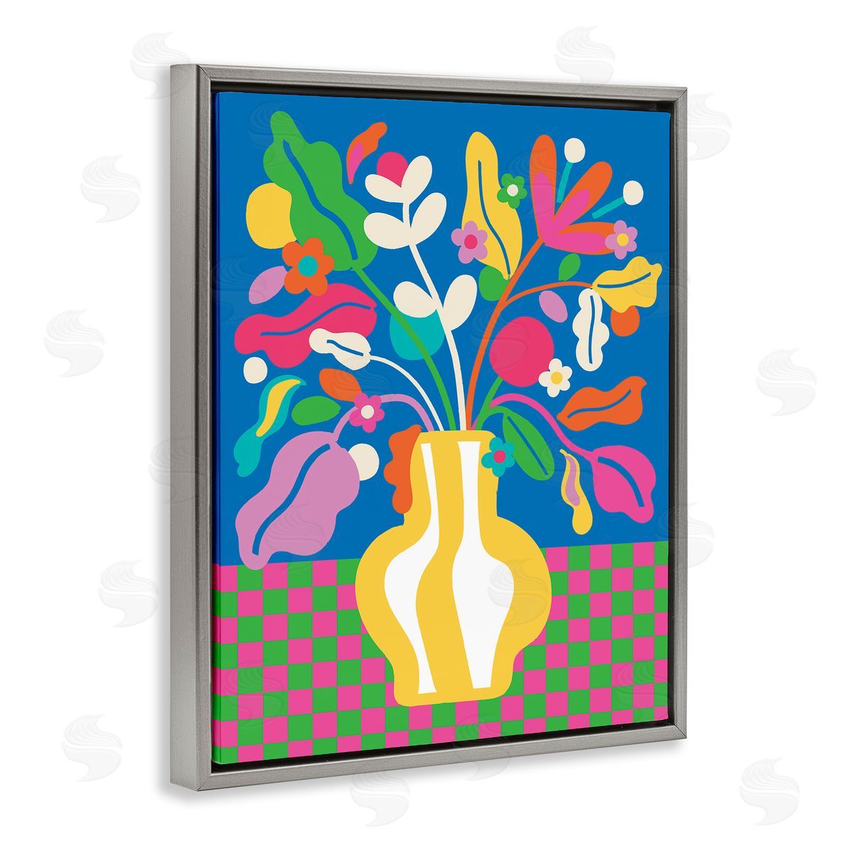 Lisa Perry Whitebutton Vivid Bloom Bouquet Gray Floating Frame Canvas Wall Art Print