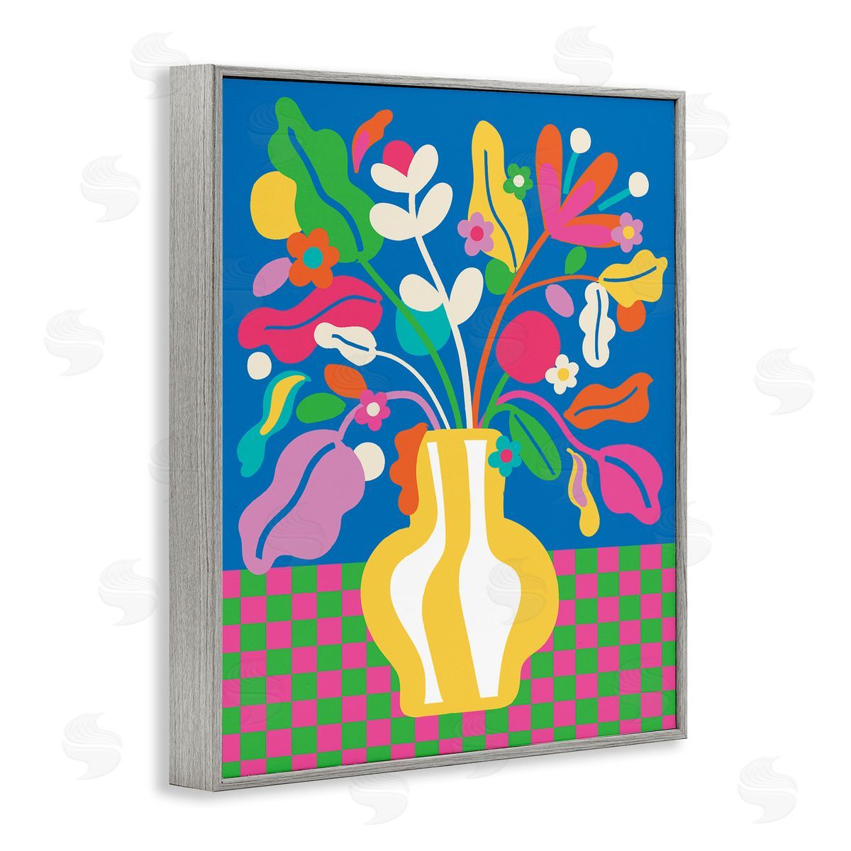 Lisa Perry Whitebutton Vivid Bloom Bouquet Gray Framed Giclee Wall Art Print