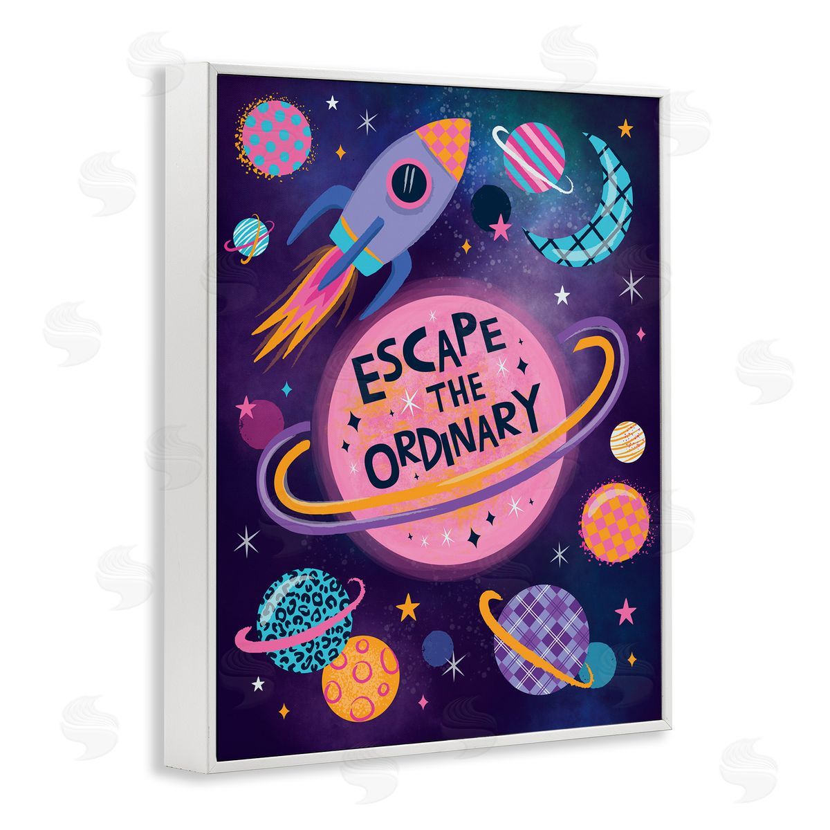 Lisa Perry Whitebutton Escape Ordinary Outer Space White Framed Giclee Wall Art Print