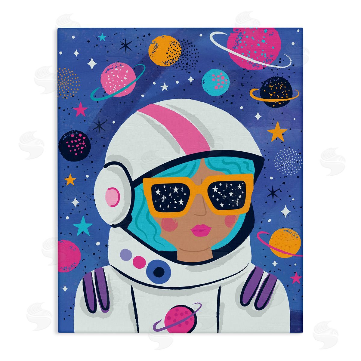 Lisa Perry Whitebutton Astronaut Gal in Space Canvas Wall Art Print