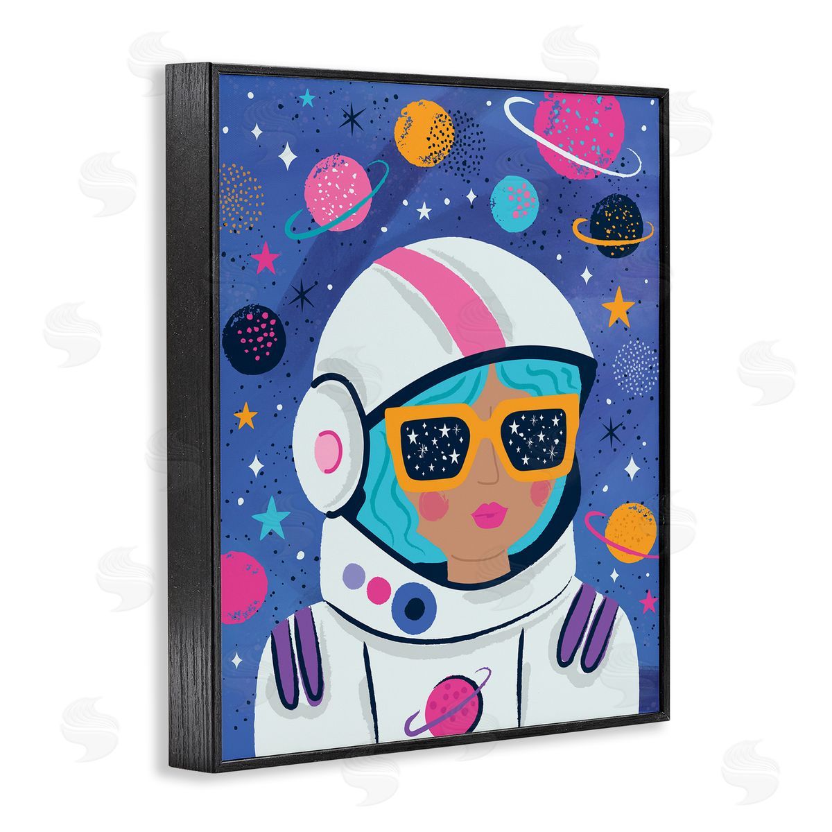 Lisa Perry Whitebutton Astronaut Gal in Space Black Framed Giclee Wall Art Print