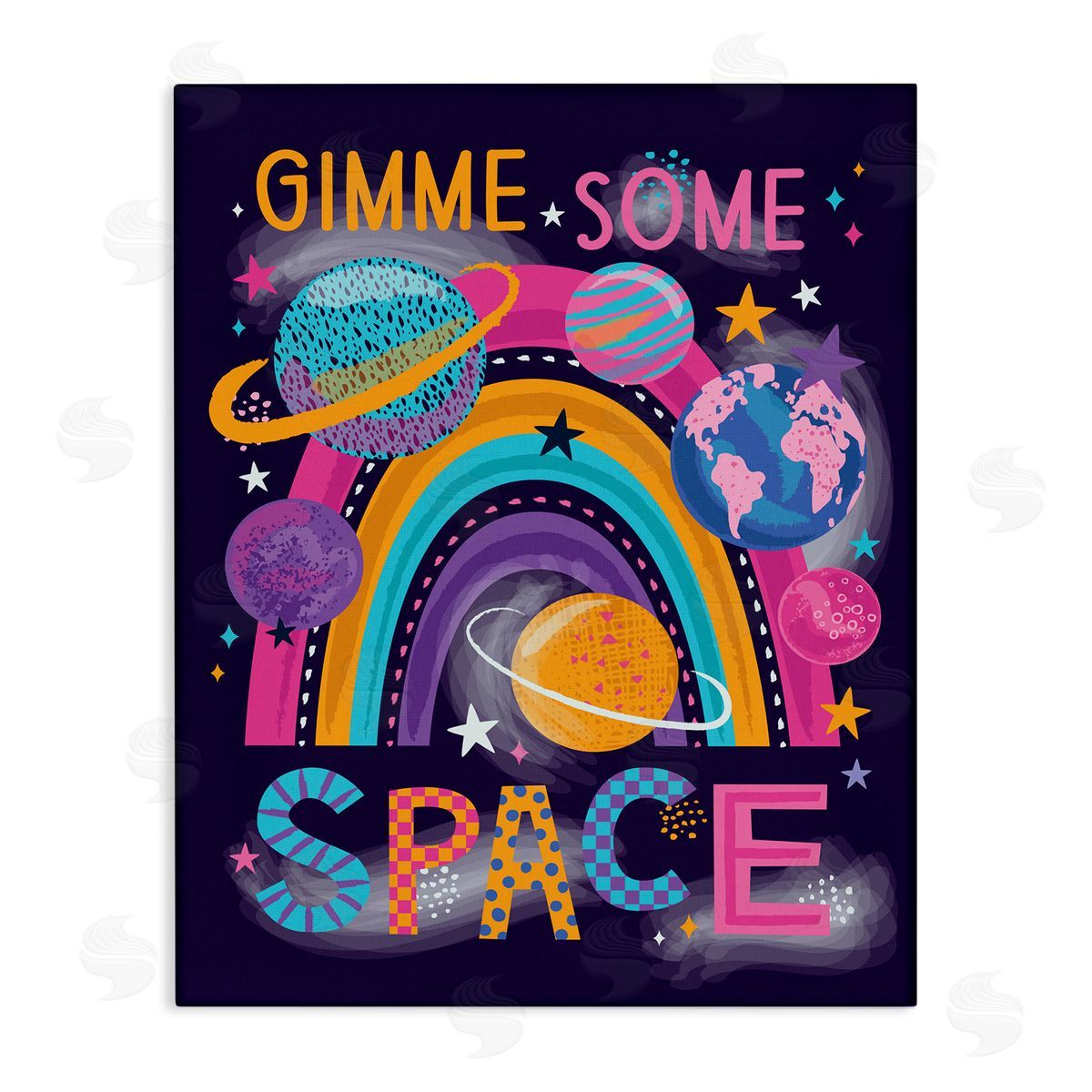 Lisa Perry Whitebutton Gimme Space Planets & Rainbow Canvas Wall Art Print