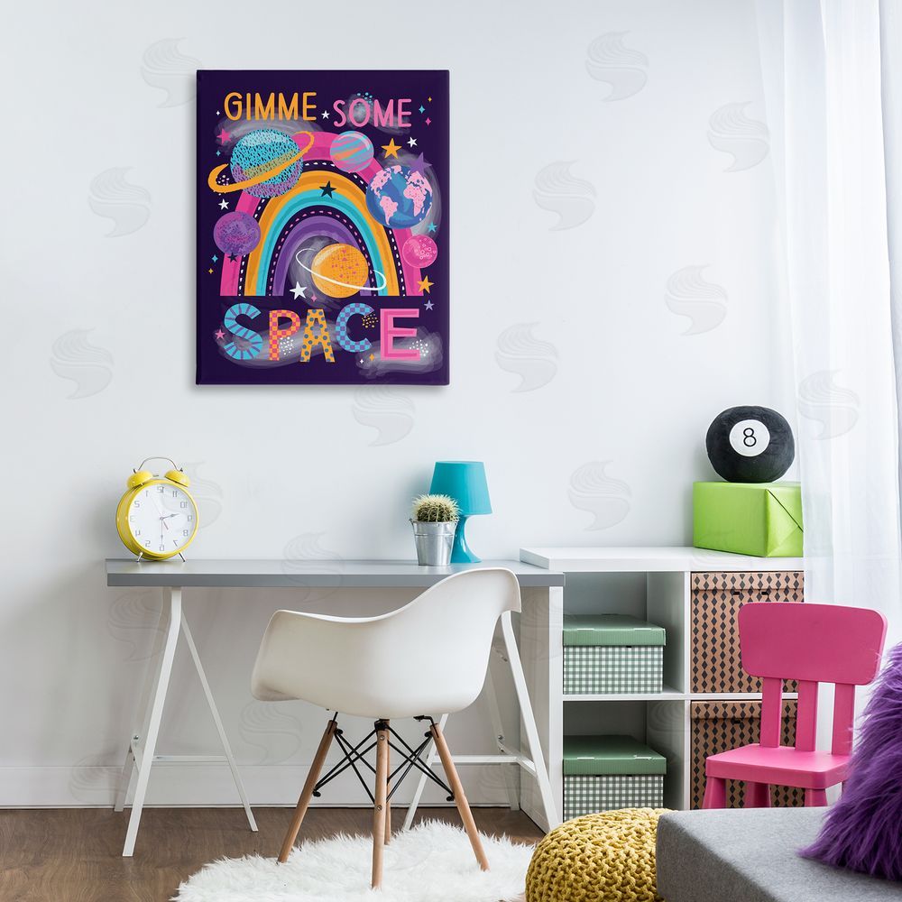 Lisa Perry Whitebutton Gimme Space Planets & Rainbow Canvas Wall Art Print in Room