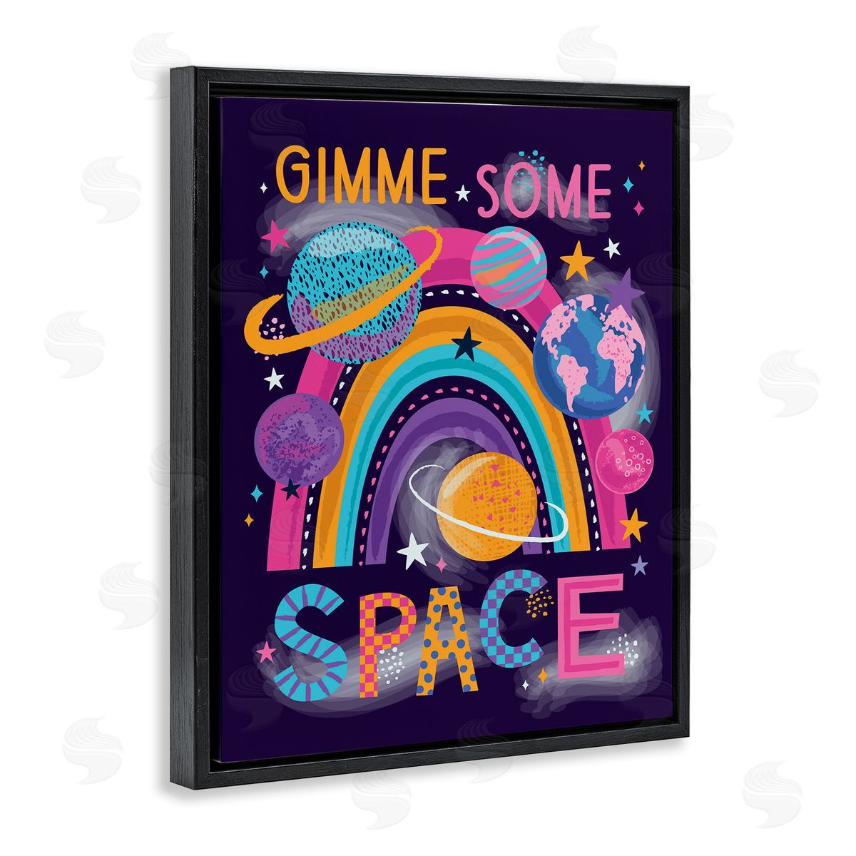 Lisa Perry Whitebutton Gimme Space Planets & Rainbow Black Floating Frame Canvas Wall Art Print