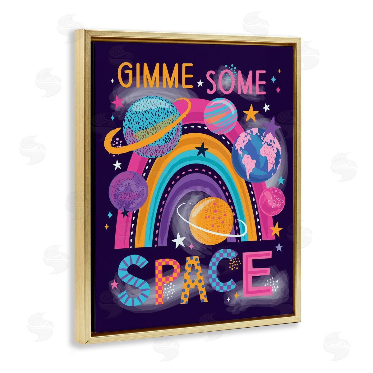 Lisa Perry Whitebutton Gimme Space Planets & Rainbow Gold Floating Frame Canvas Wall Art Print