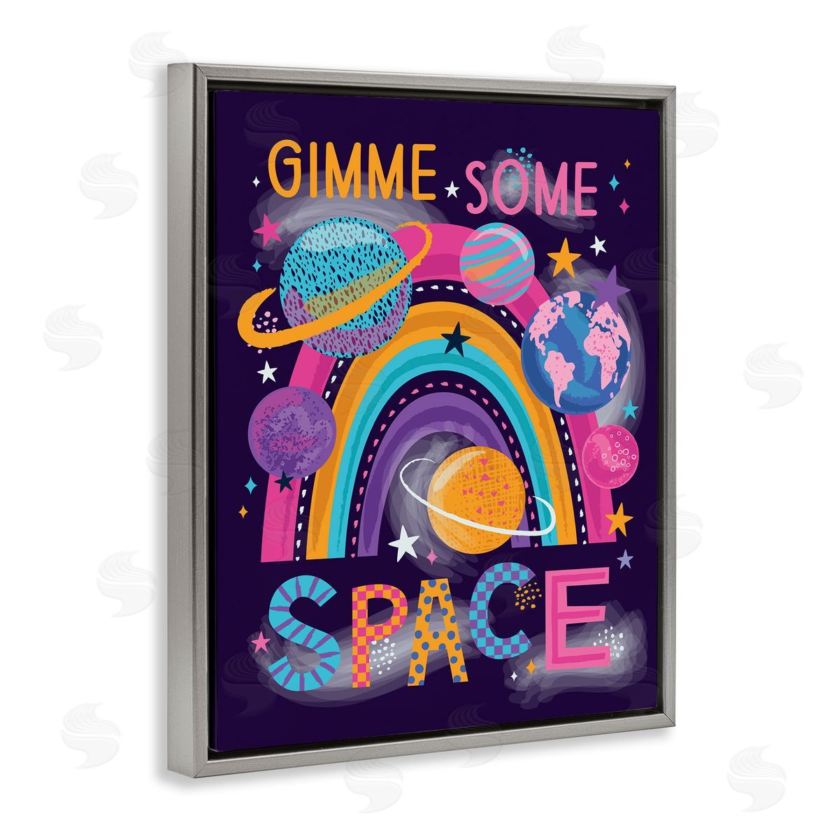 Lisa Perry Whitebutton Gimme Space Planets & Rainbow Gray Floating Frame Canvas Wall Art Print