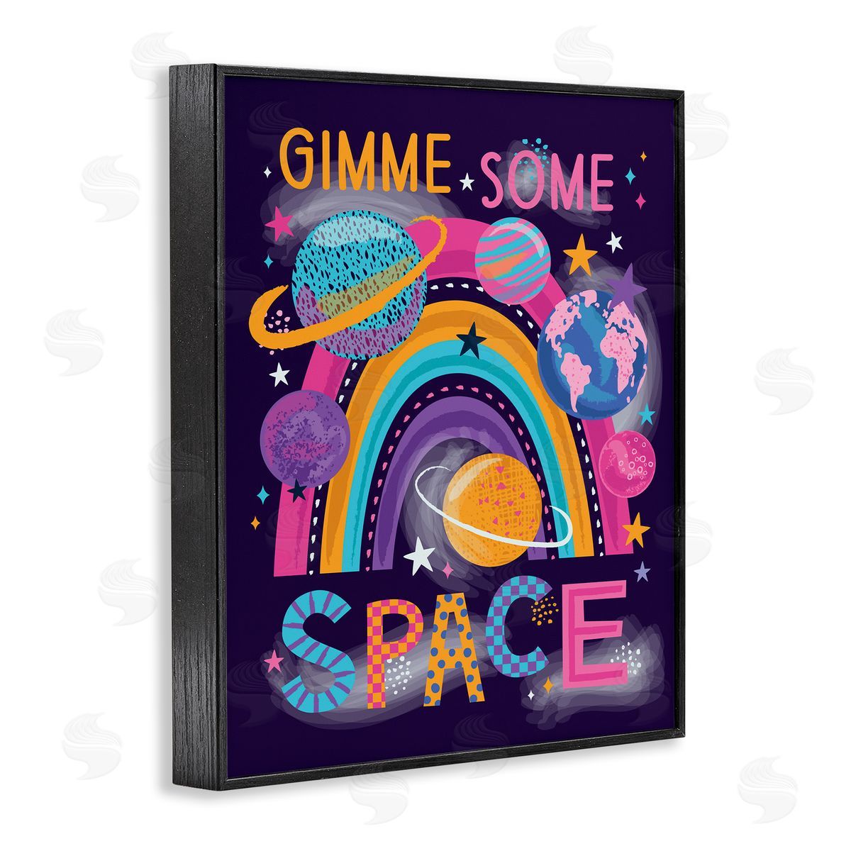 Lisa Perry Whitebutton Gimme Space Planets & Rainbow Black Framed Giclee Wall Art Print