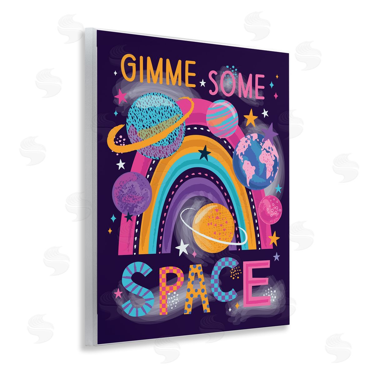 Lisa Perry Whitebutton Gimme Space Planets & Rainbow Wooden Wall Plaque Art Print