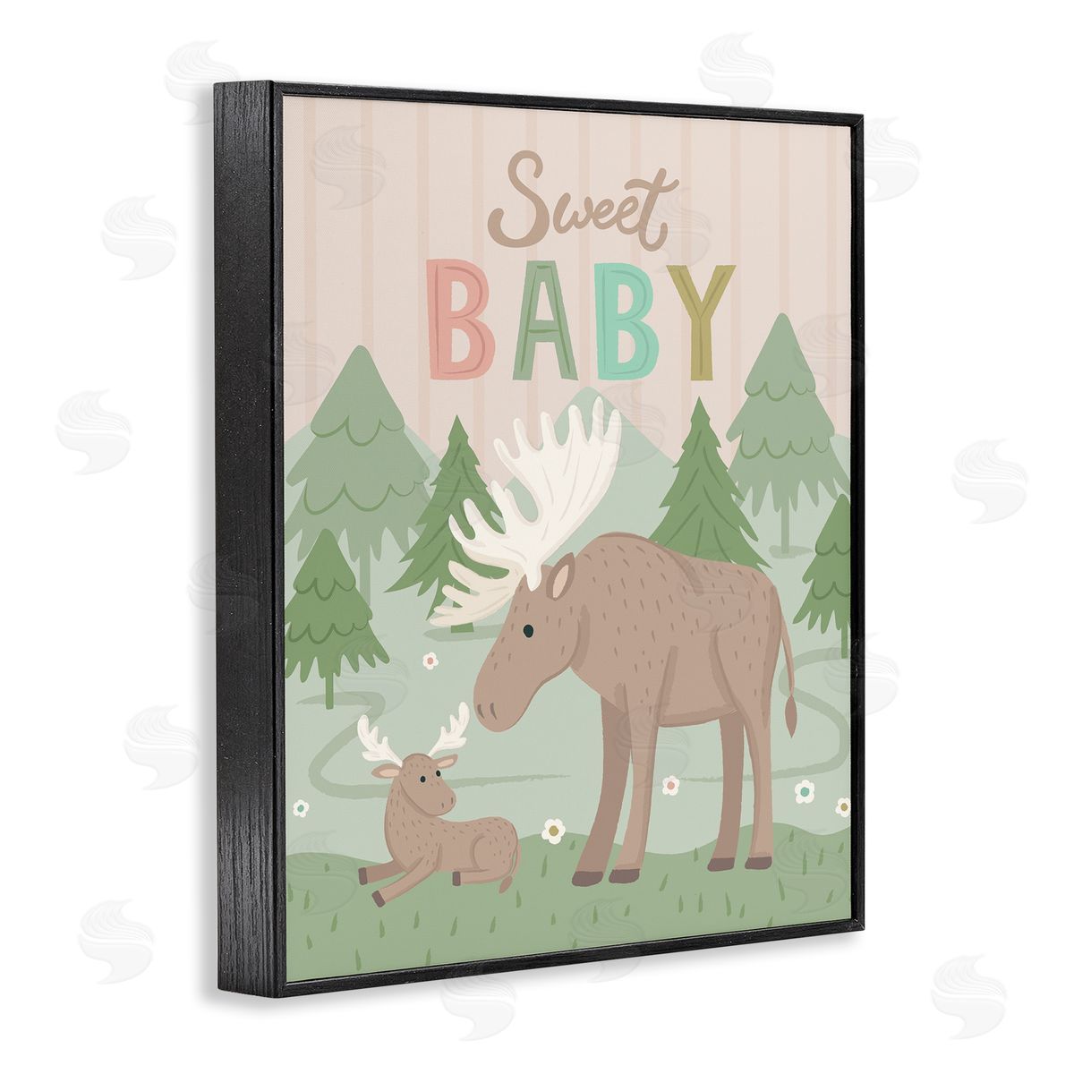 Lisa Perry Whitebutton Sweet Baby Wild Moose Black Framed Giclee Wall Art Print
