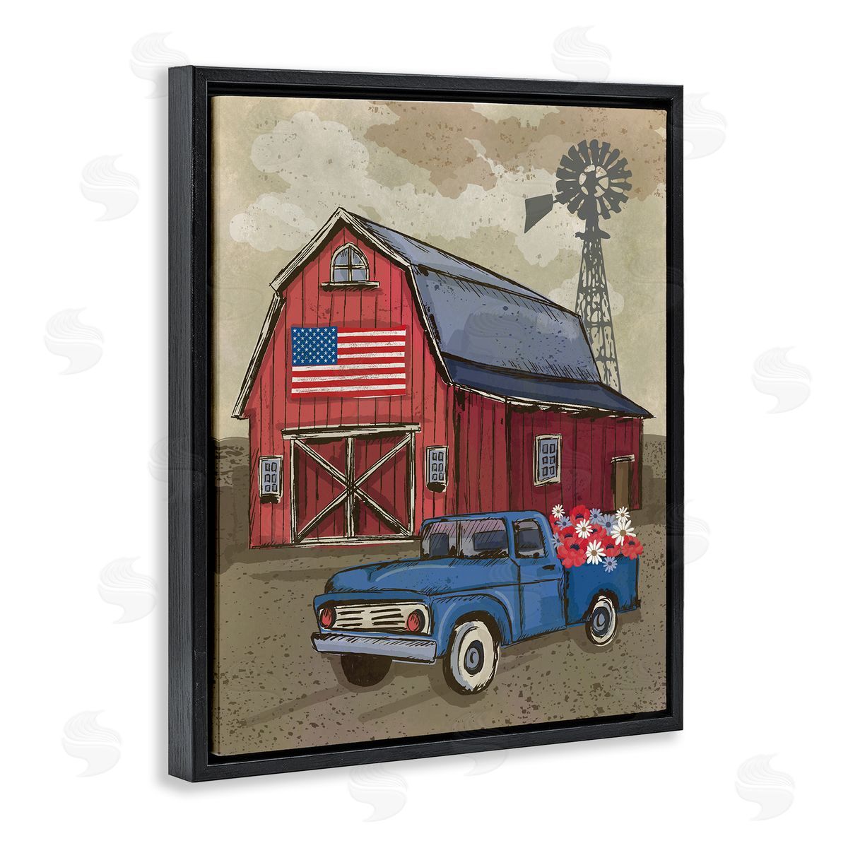 Lisa Perry Whitebutton Vintage Americana Barn Black Floating Frame Canvas Wall Art Print