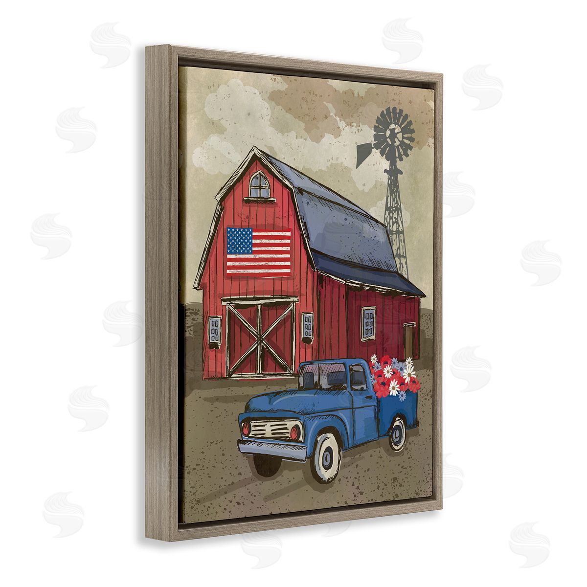 Lisa Perry Whitebutton Vintage Americana Barn Brown Floating Frame Canvas Wall Art Print