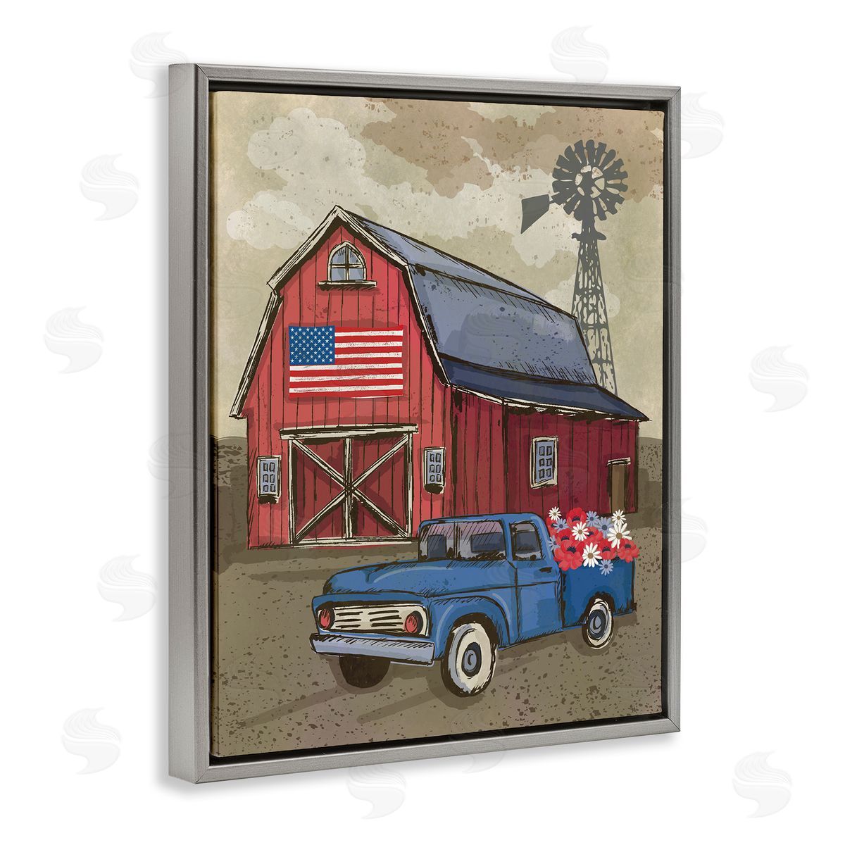 Lisa Perry Whitebutton Vintage Americana Barn Gray Floating Frame Canvas Wall Art Print