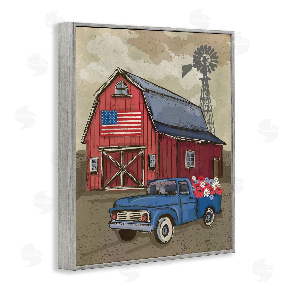 Lisa Perry Whitebutton Vintage Americana Barn Gray Framed Giclee Wall Art Print