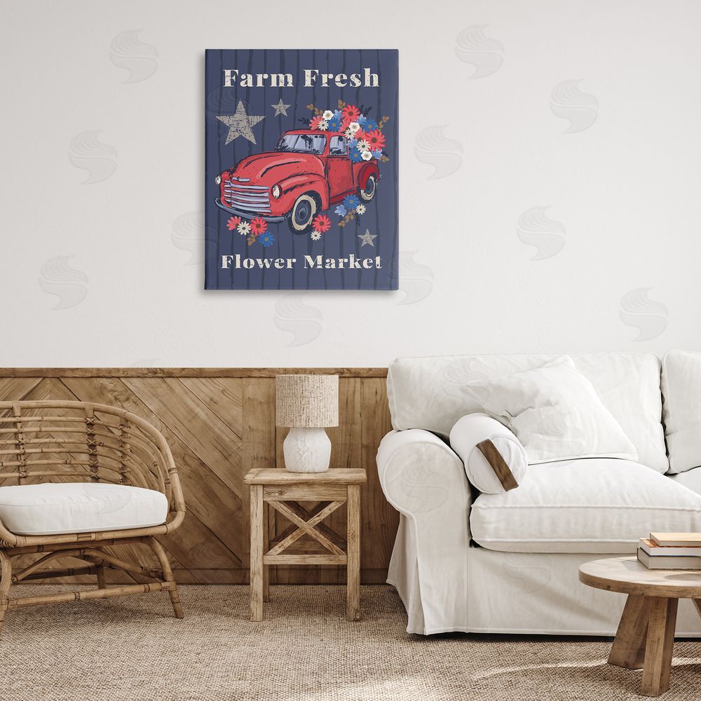 Lisa Perry Whitebutton Farm Fresh Patriotic Market Canvas Wall Art Print in Room