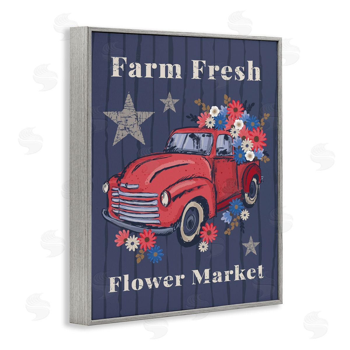 Lisa Perry Whitebutton Farm Fresh Patriotic Market Gray Framed Giclee Wall Art Print