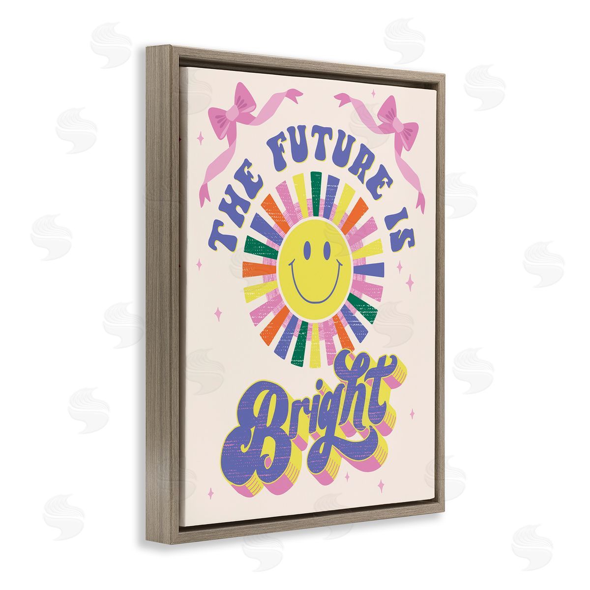 Muffin Grayson Groovy Future Is Bright Brown Floating Frame Canvas Wall Art Print
