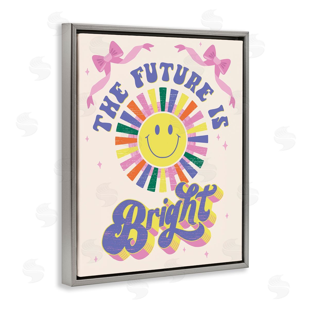 Muffin Grayson Groovy Future Is Bright Gray Floating Frame Canvas Wall Art Print