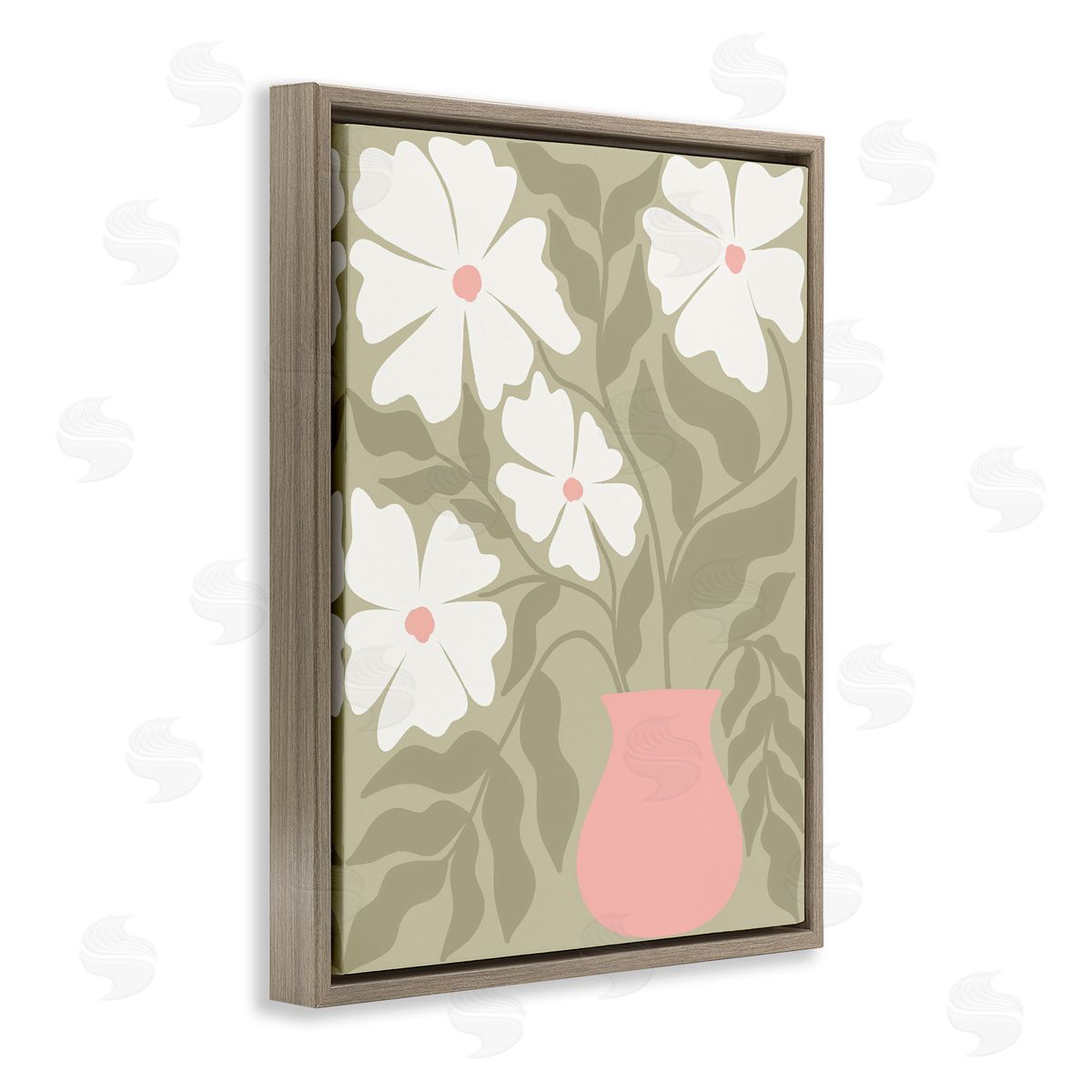 Taylor Shannon Designs Funky Pastel Florals Brown Floating Frame Canvas Wall Art Print
